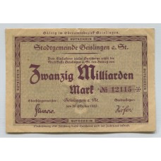 ALEMANIA 1923 ESTADO DE GEISLINGEN 20000 MARCOS BILLETE EN MUY BUEN ESTADO